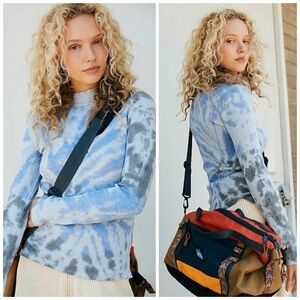 Free People Blue Gray Ribbed Tie Dye Thermal Long Sleeve Women’s Tee Sz S